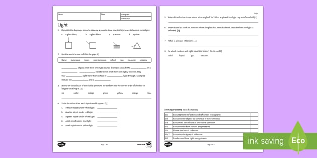 light homework worksheet worksheet teacher made