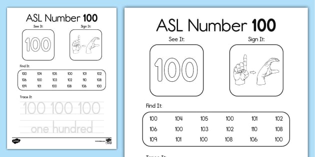 ASL Number 100 Activity (Teacher-Made) - Twinkl