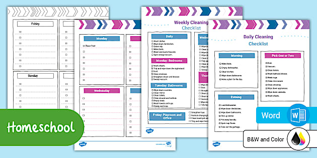 Editable Household Cleaning Checklists Word - Twinkl