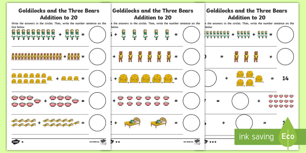 Goldilocks and the Three Bears Addition Sheets - Twinkl