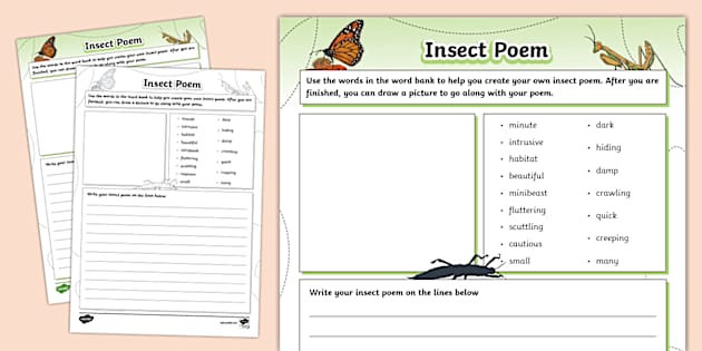 Insect Poem Writing Template (teacher made) - Twinkl