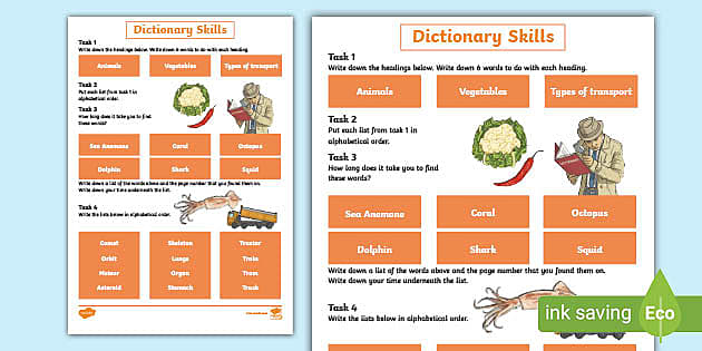 dictionary skills assignment