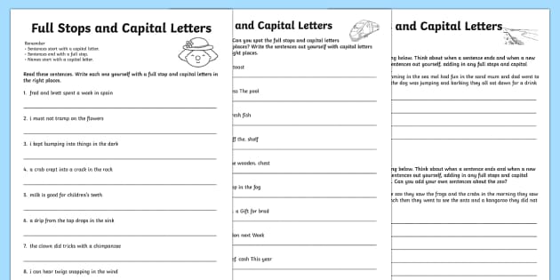 Capital Letters And Full Stops With Phase 4 Words Worksheet Worksheet