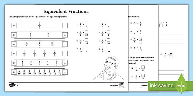Equivalent Fractions Worksheet - Primary Resources - Twinkl