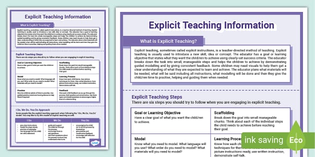Examples of Teaching Experimental Trials and Explicit Teaching of