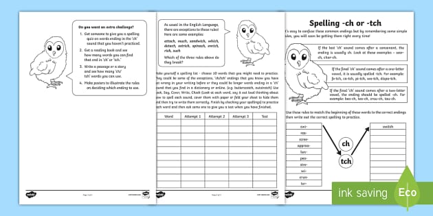 spelling tch and ch worksheet activity sheet spelling