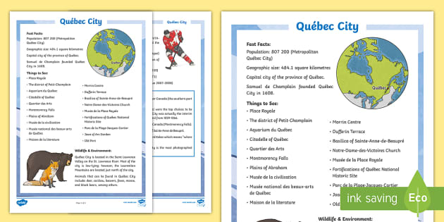 Québec City Fact File (teacher made)