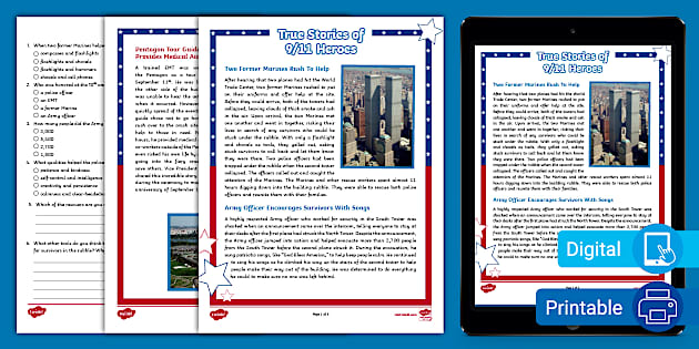 FREE 8th Grade 9/11 Heroes Reading Comprehension - Patriot Day free-8th-grade-9-11-heroes-reading-comprehension-patriot-day