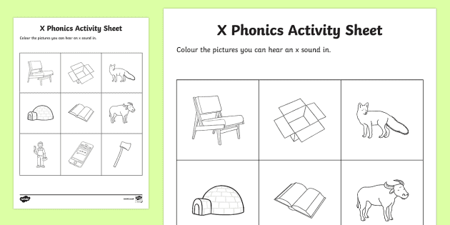 x phonics worksheet resource for first and second class