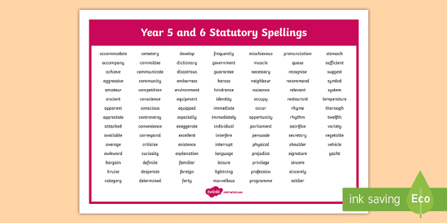 Year 5 And Year 6 Statutory Spellings Word Mat