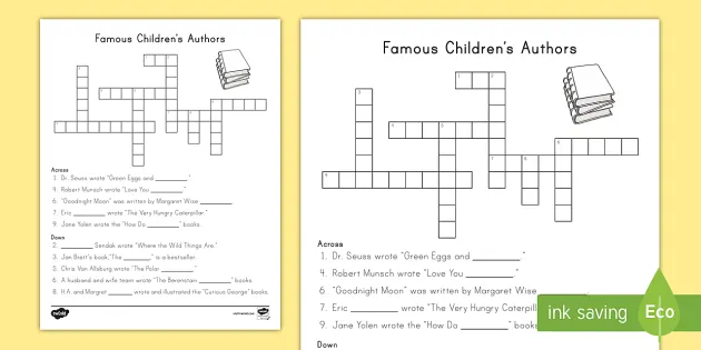 Famous Children's Authors Crossword (Teacher-Made) - Twinkl
