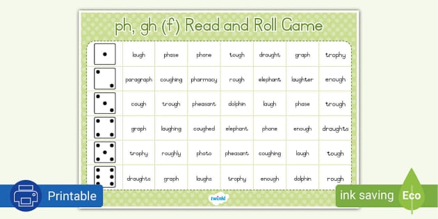 Grade 3 Phonics; gh ph (f); Roll and Read Game - Twinkl