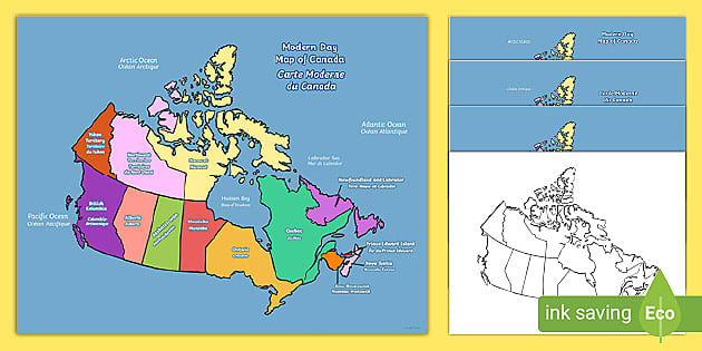 Coloured Map Of Canada S Provinces Territories Geography   Ca Ss 128 Canadas Provinces And Territories Map French English Blank Ver 1 