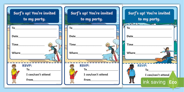 FREE! - Spectacular Surfing-Themed Party Invitations | Twinkl Party