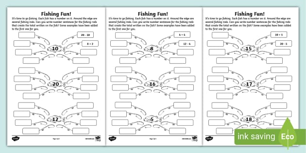 Fishing Fun Number Facts within 20 Worksheet (teacher made)