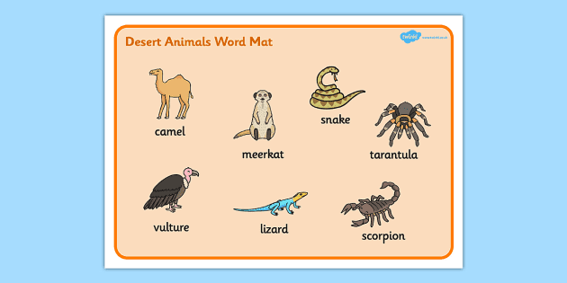 Desert Animals Word Mat - ESL Animals Vocabulary - Twinkl