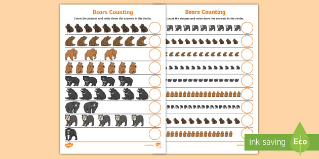 Bear Themed Counting Worksheet | Counting Bears Printables