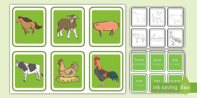 Farm Animals English/Spanish Matching Cards (Teacher-Made)