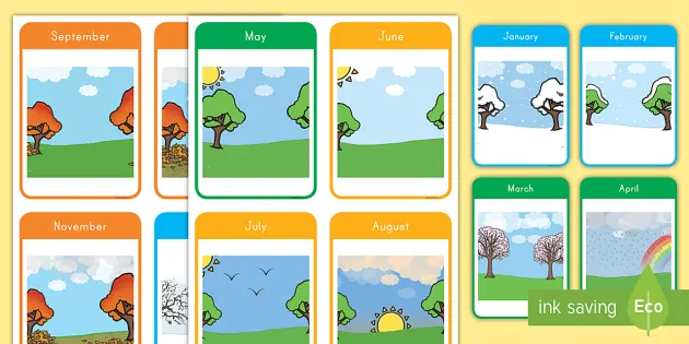 Months of the year flash cards~full colour cards~Fun learning~small or large~