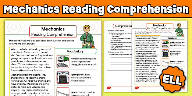 Ar Core Reader Mechanics Reading Passage Comprehension Worksheet for ELL