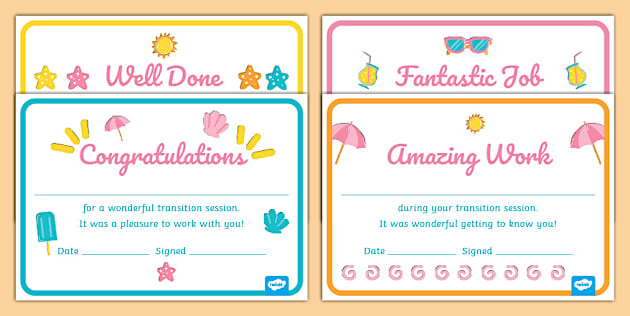 Summer Vibes Themed Transition Certificates (teacher made)