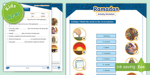 ESL Ramadan Activity Worksheet [Kids, A2 - B1] - Twinkl