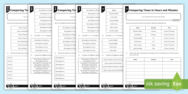  new comparing times in hours and minutes differentiated worksheet
