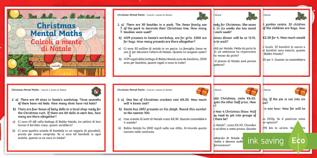 Christmas Mental Maths Challenge Cards English/Italian