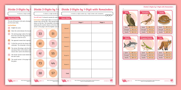 👉 Divide 2-Digits by 1-Digit with Remainders Maths Activity