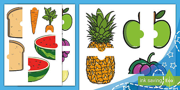 Food Puzzle Match Game. Large Size 6 Words per page. Free PDF