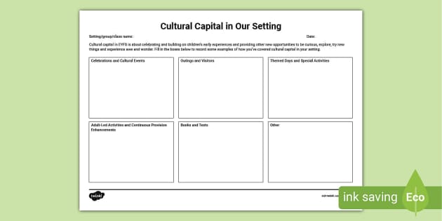 Cultural Capital - In Our Setting Record Sheet - Twinkl