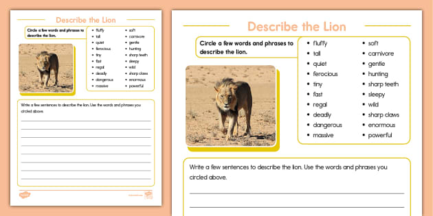 creative writing lion description