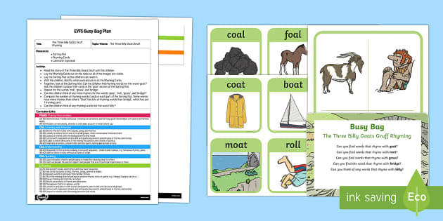 EYFS The Three Billy Goats Gruff Rhyming Busy Bag Plan And Resource Pack