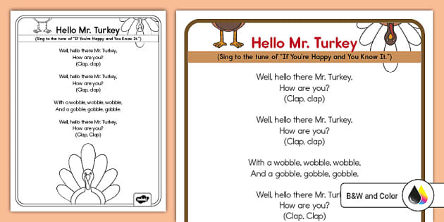 Mr Turkey Song, Kindergarten Resource