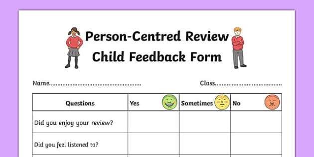 Person Centred Review Child Feedback Form (teacher made)