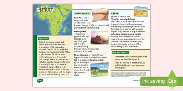 Africa Fact File (teacher Made) - Twinkl