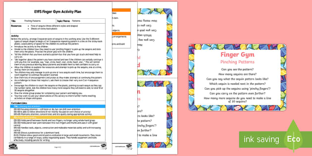 Eyfs Pinching Patterns Finger Gym Plan And Prompt Card Pack