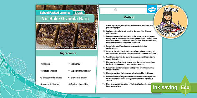 No-Bake Granola Bars - Healthy School Packed Lunch - Twinkl