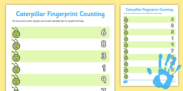 Caterpillar Fingerprint Counting Worksheet - Twinkl
