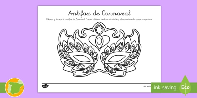 Antifaz de carnaval para colorear (Teacher-Made) - Twinkl