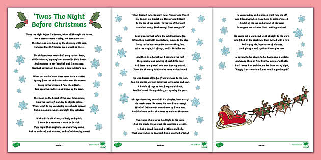Twas The Night Before Christmas Lyrics - Primary Resources
