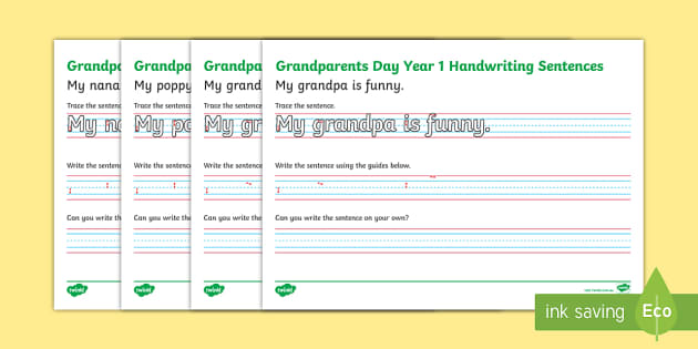 Grandparents Day Year 1 Handwriting Practice Worksheets