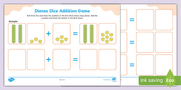 👉 Dienes Dice Addition Recording Sheet Game Twinkl