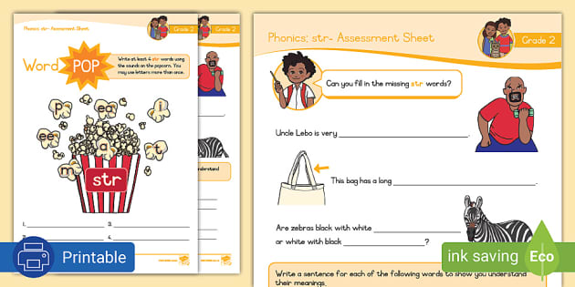 Grade 2 Phonics: str- Assessment Sheet - Twinkl