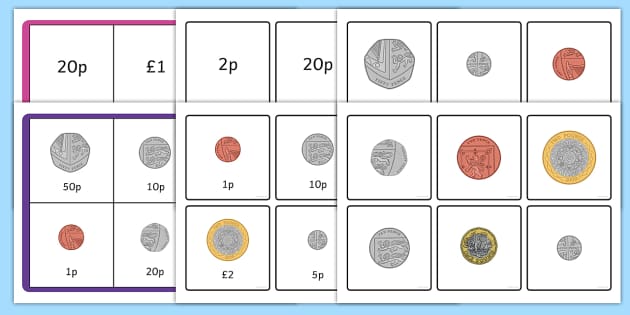 british money coin recognition matching bingo game