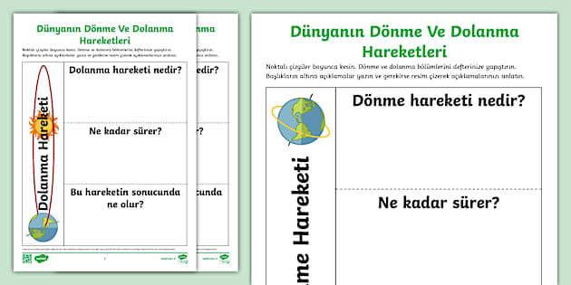 Dünyanın Dönme ve Dolanma Hareketleri Etkinlik Sayfası 