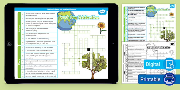 Earth Day Celebration Crossword for 6th 8th Grade Twinkl