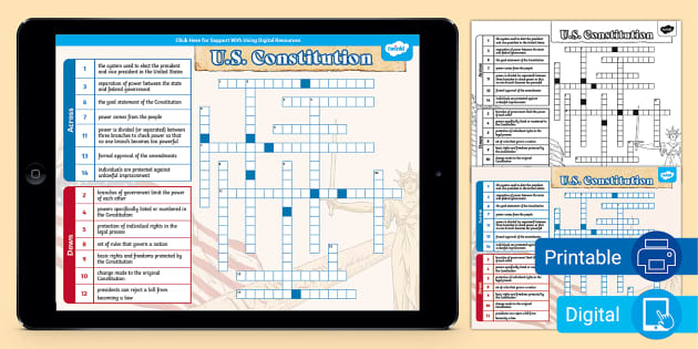 Eighth Grade Constitution Crossword Puzzle (teacher made)