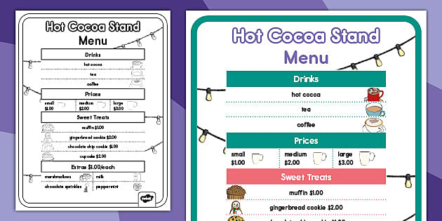 Hot Chocolate Stand Dramatic Play Printables | Pretend Play Pack, Hot Cocoa