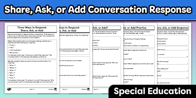 Share, Ask, or Add Conversation Response for Special Education | Social ...